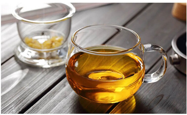 Handblåst värmebeständigt tekopp med glas med lock och infusionsglas 300ml borosilikatglas tekopp innovativ teflaska med filter