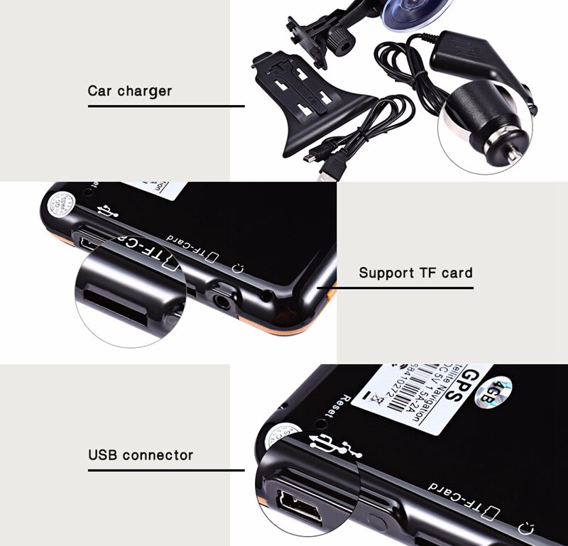 Resistencia del navegador Gps para coche de 5 pulgadas Sn Press Sn 8G 256Mb Mp3/Mp4 dispositivo de navegación por voz