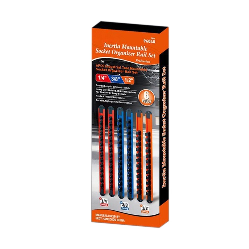 6 Pcs Mountable Socket Organizers Rail 1/2 3/8 1/4 Drive Socket Set Container Multi-tool 80 Holes ABS Garage Storage Tools Set