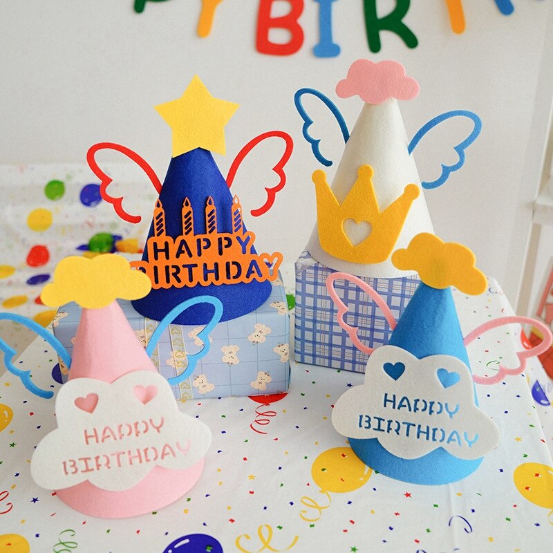 Ins Crown Birthday Hat with Wing Stars Adult Children Felt Party Hats Party Decor Kids Accessories Happy Birthday Decoration