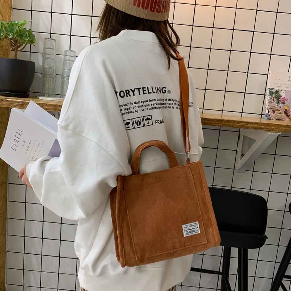 #H40 Canvas Tote Bags Women Simple Corduroy Cross Body Bag Purses And Handbags Country style Shoulder Messenger Bag: Brown