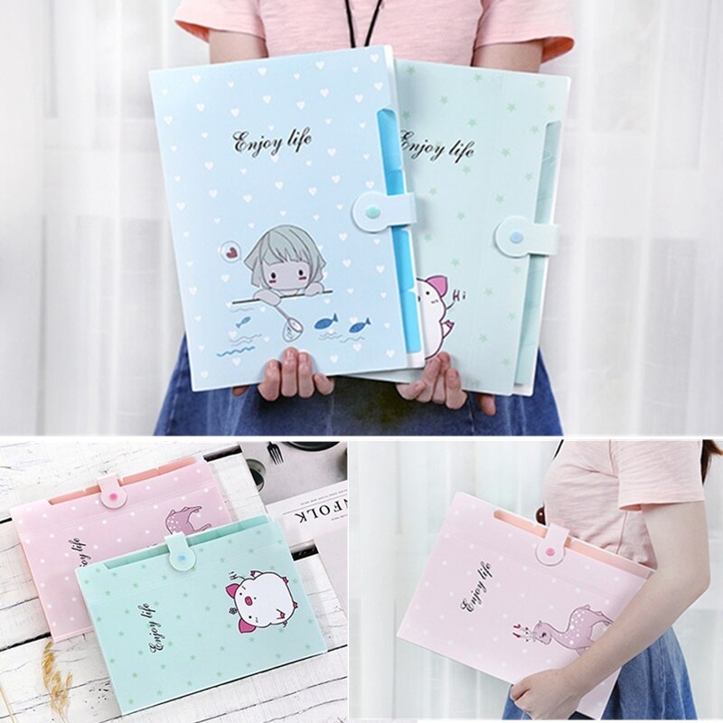 Cartoon A4 Document Organizer Kawaii Expanding File Folder for School File Holder Organizer with Button Closure School Supplies