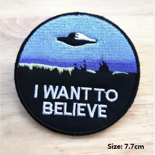 X-bestanden X File Borduurwerk ijzer op Patches Herdenkingsmunt Badge Jurk Diy IK Wil Geloven: Antique Silver
