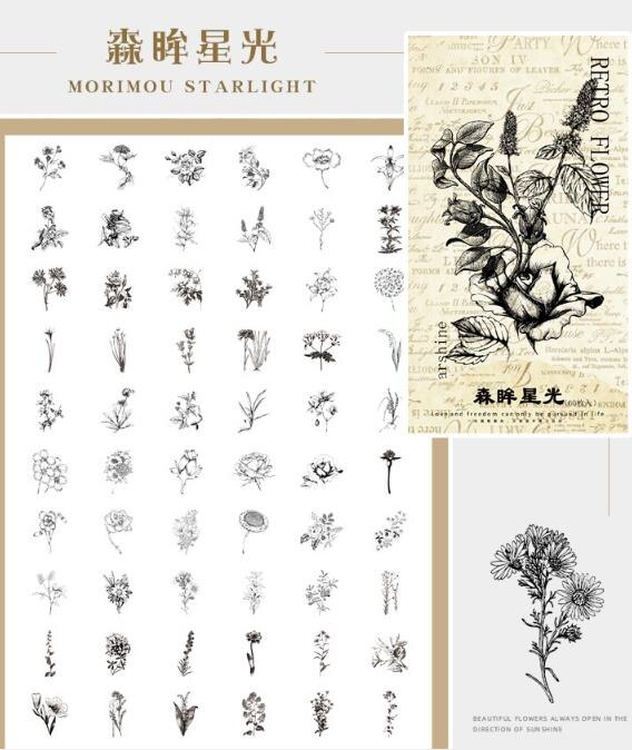 60Pcs Grote Maat Zwavelzuur Papieren Bloem Stickers Diy Scrapbook Basis Collage Mobiele Telefoon Case Dagboek Sealing Decoratie: F  60pcs 1bag