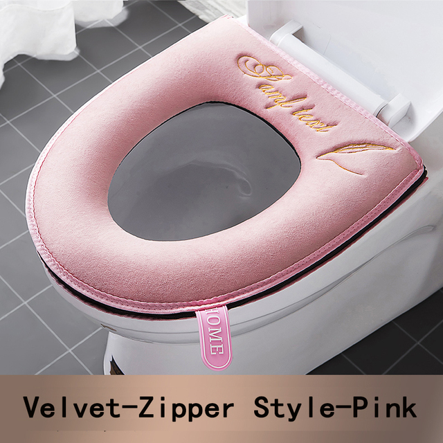 Housse de siège de toilette universelle, tapis de toilette doux et , pour salle de bain, lavable, fermeture à glissière amovible avec poignée rabattable, imperméable pour la maison: Pink