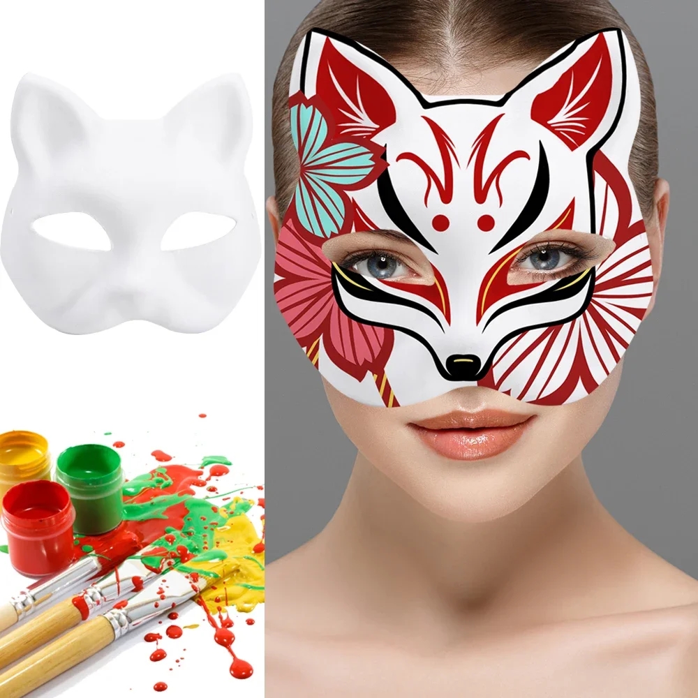 5 STKS Therian Maskers Witte Kat Maskers Leeg DIY Halloween Masker Dier Half Gezichtsmaskers Maskerade Cosplay Party