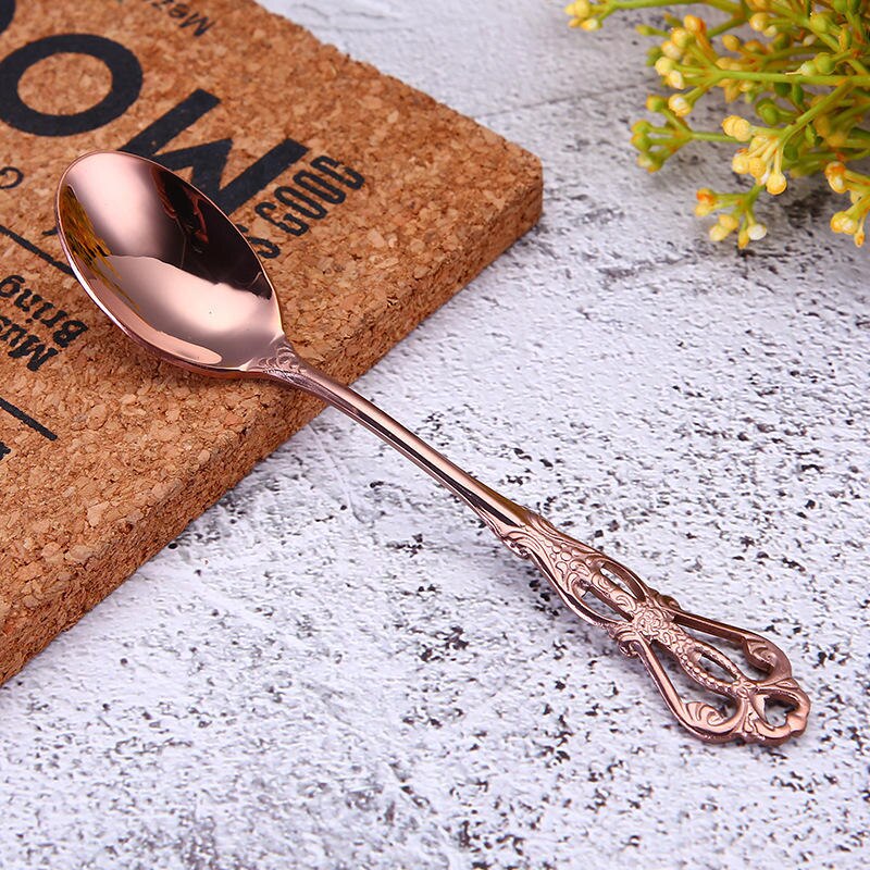 Vacclo 1pc Stirring Coffee Spoon 304 Stainless Steel Cutlery Round Square Shaped Vintage Dessert Spoon Fork Kitchen Accessories: RG1