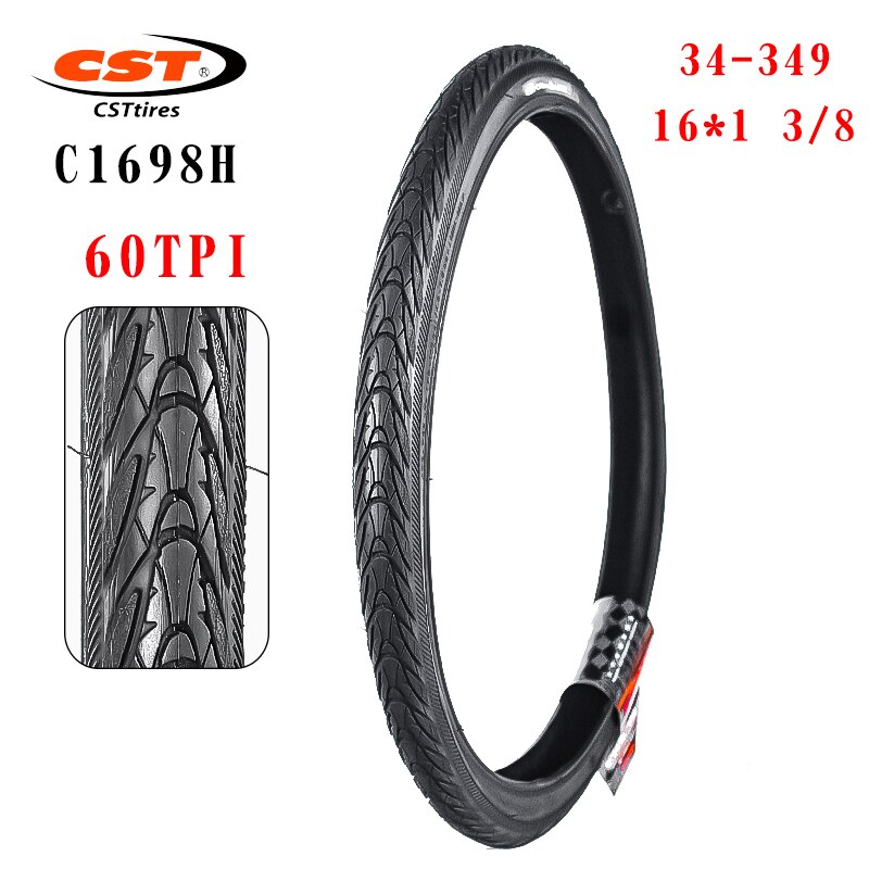 CST – pneus de vélo pliant à petites roues 16x1, pour pneus extérieurs de 34 à 3/8 de 16 pouces, C1698 60TPI, BMX, 349: 349 16X1 3 8