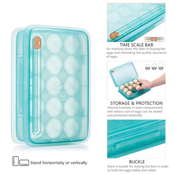 Ägghållare för kylskåp, kylskåp äggförvaringsbox behållare och organisatör för kök, ägghållare med lock, rymmer 15 ägg,