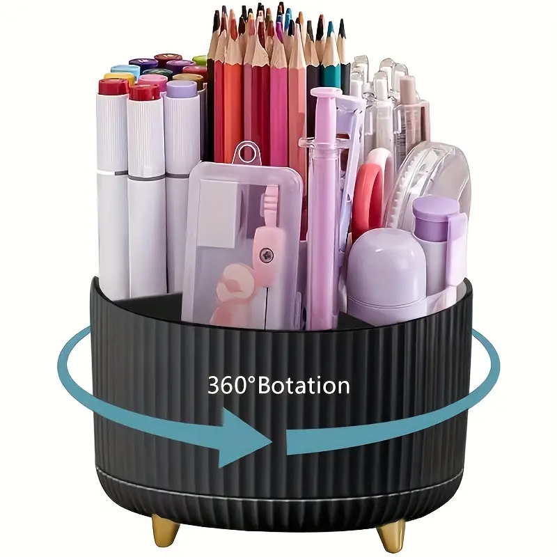 Desk Organizer, 360-Degree Rotating Pen Holder for Desk with 5 Compartments Pencil Organizer, Storage Box Caddy for Office, Home: Hot Pink
