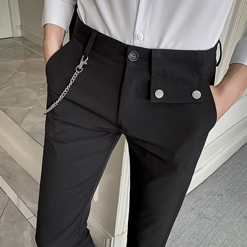 Kedja dekoration herr slim fit affärsklänning byxor fritidsbyxor byxor ankellängd formell bröllopsbyxa pantalon kostym