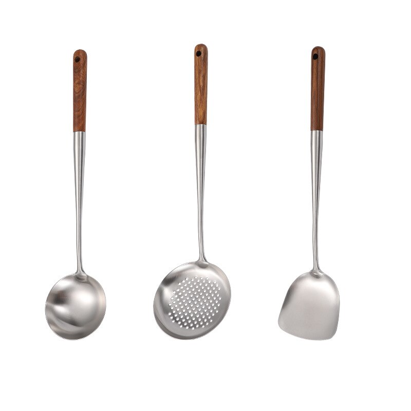 big long spatula shovel chef cooking cocina utensilios blade Kitchen Utensil Wooden Handle Stainless Steel Turner Soup Spoon wok