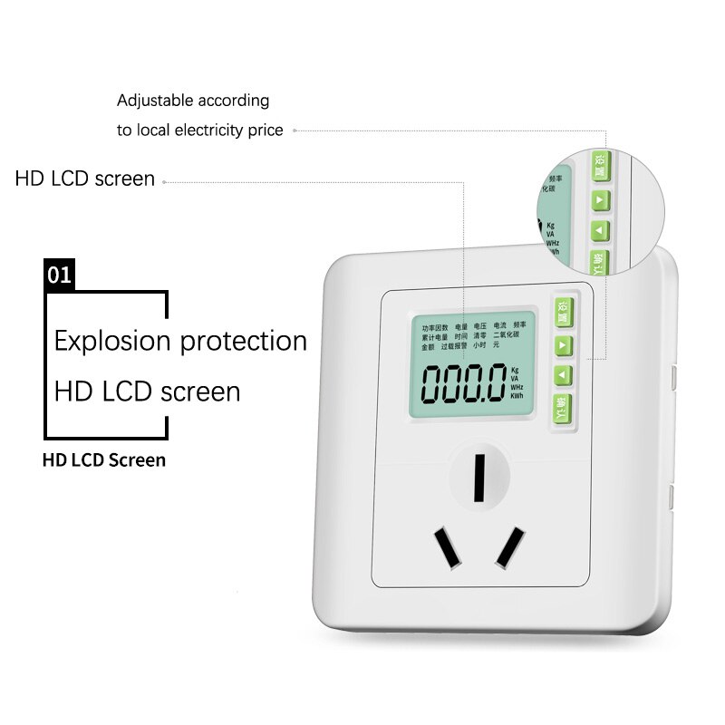 Huishoudelijke wattuurmeter watt-energiemeter 10 a 16a vermogensmonitor paneeltype meteraansluiting