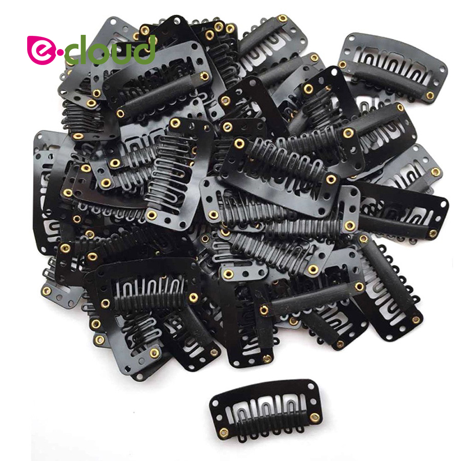 50pcs/Lot 32mm U Shaped Snap Clips For Hair Extensions Clip With Silicone Back Wig Clips For Clip In Weave Wig Accessories