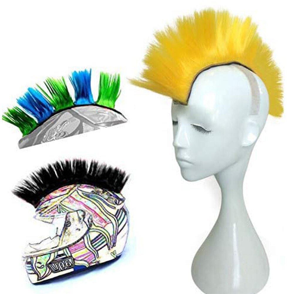 Pelucas sintéticas universales para bicicleta, casco reutilizable de moto, Hawks Mohawk, accesorios de carreras para exteriores, pegatina para el pelo, color sólido