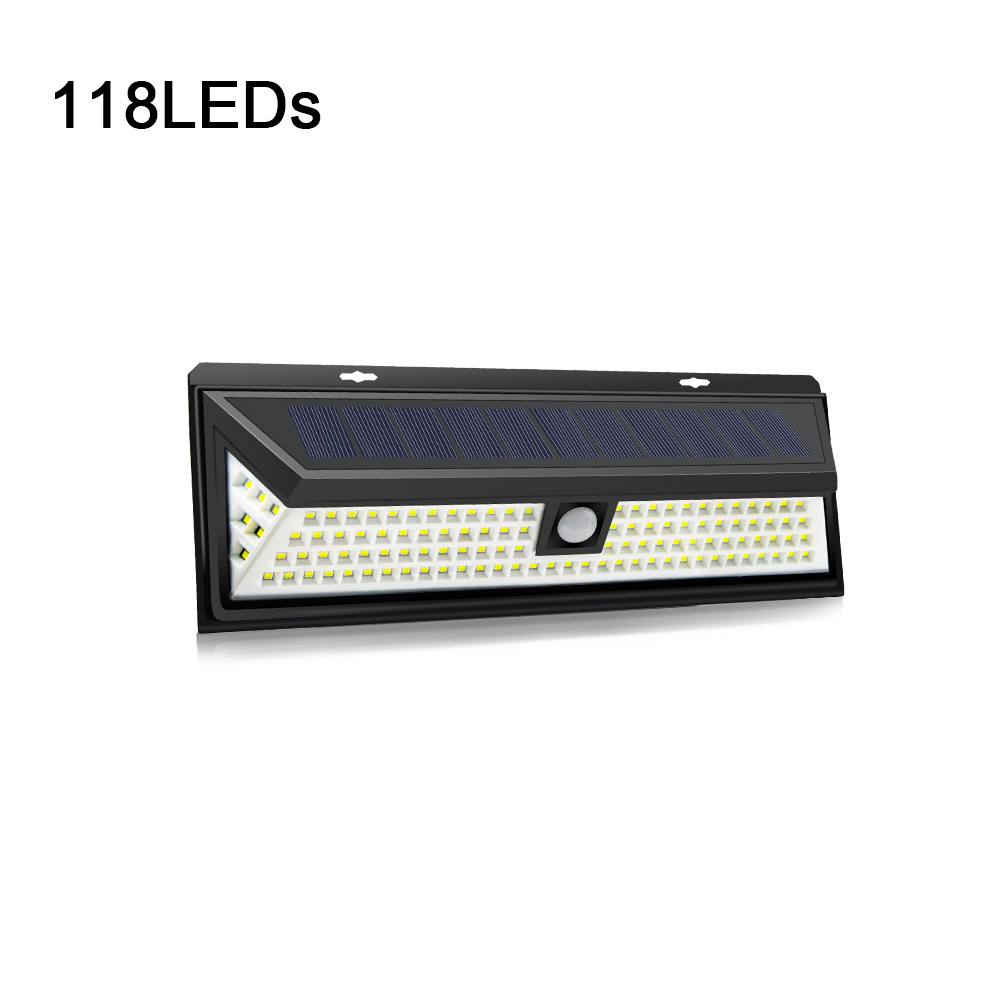 110/100/35/20 led utomhus solcellsvägglampa pir rörelsesensor solcellsdriven gatubelysning för gatustaket trädgårdsbelysning: 118 lysdioder
