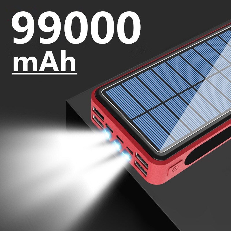 Samsung-Banco de energía Solar Xiaomi Iphone, 99000mAh, gran capacidad, portátil, para exteriores, LED, 4USB, carga rápida