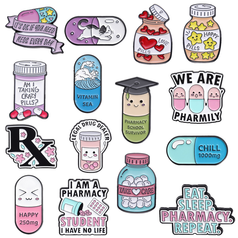 pill-box designing capsule Enamel Pin Funny Brooch Cartoons Badge for Bags Jeans Hoodies Denim Lapel Pin Jewelry Kids Best