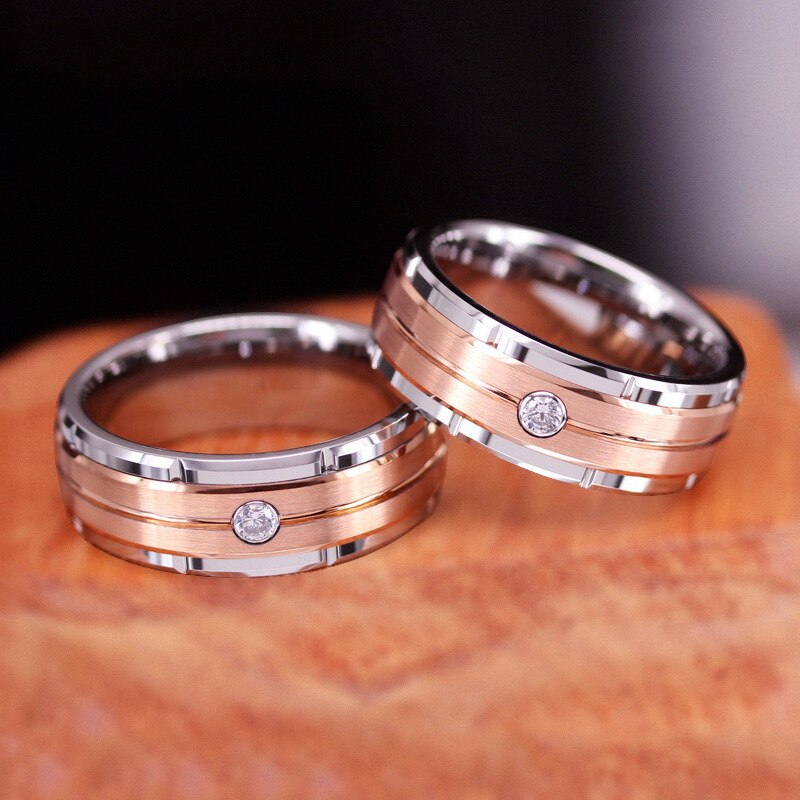 I & Fdlk 8Mm Mannen Mode Rose Goud Titanium Stalen Ring Crystal Ingelegd Wedding Band Engagement Sieraden voor Hem