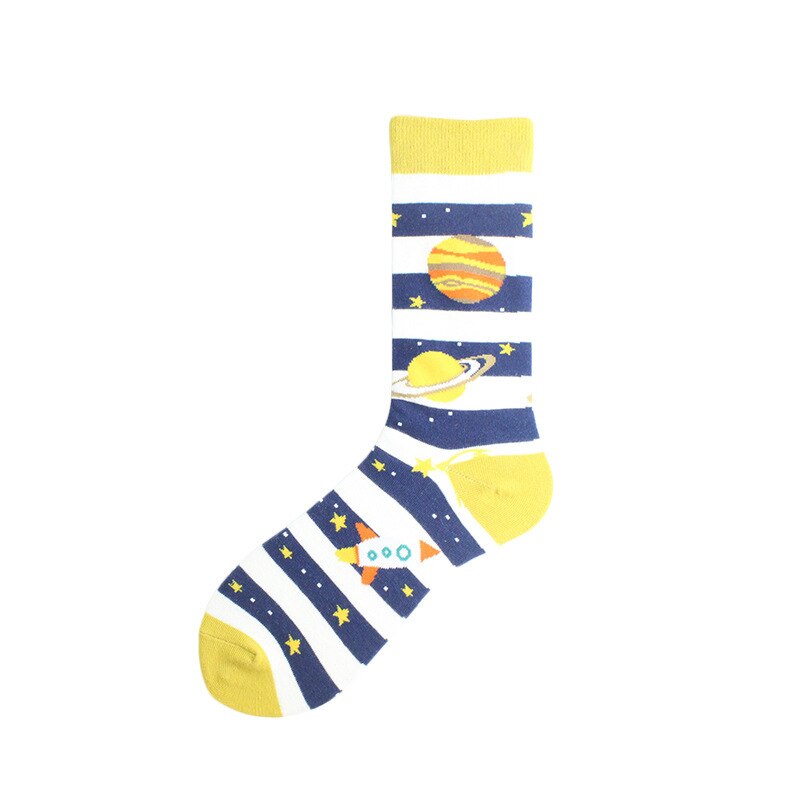 Automne hiver coton chaussettes de noël pour hommes Alien planète astronaute espace drôle dessin animé chaussettes Harajuku Sox: 5