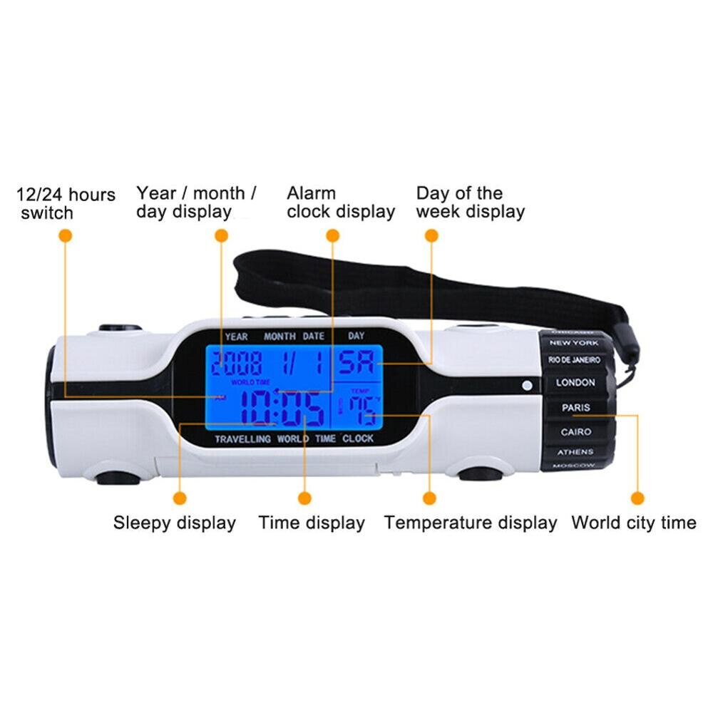 LED Digital Alarm Clock With Blue Backlight LCD Display Calendar Thermometer Display Flashlight Date Travel Alarm