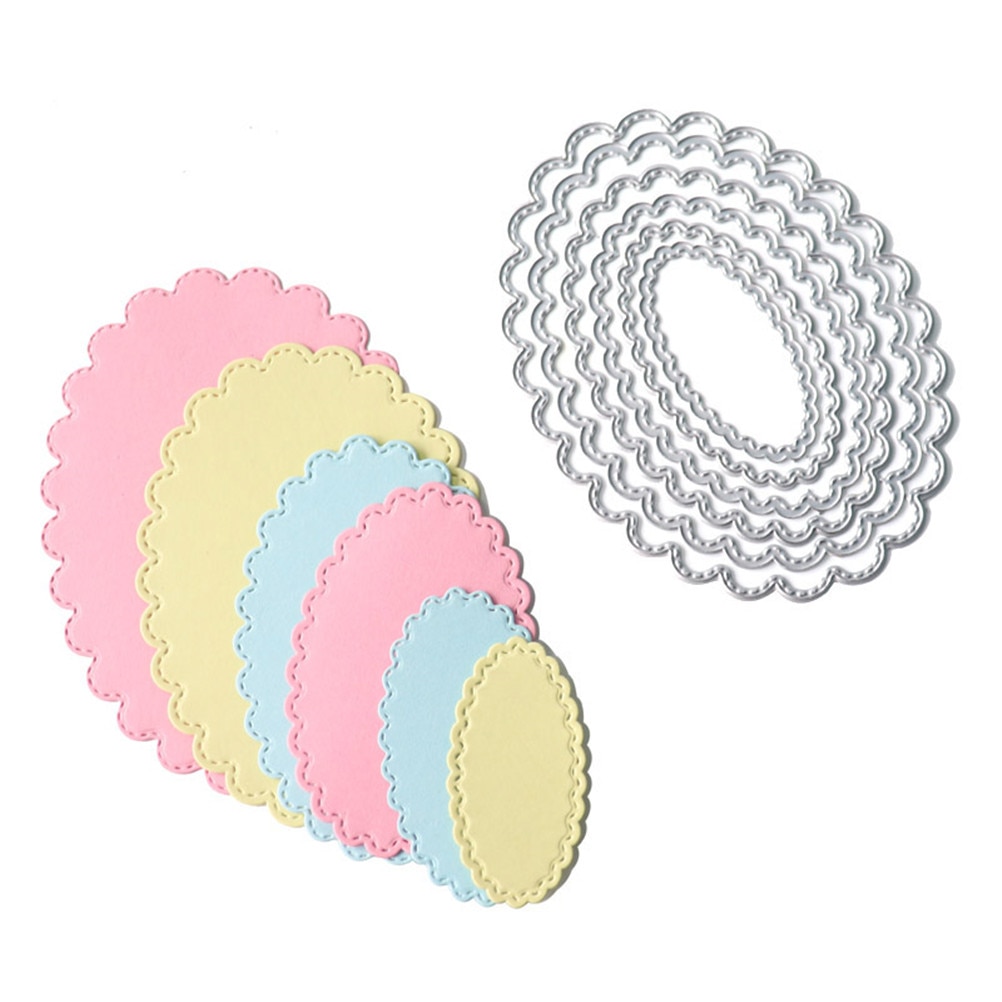 6Pcs/lot Ovals Shape Metal Cutting Dies Stencil Template for DIY Scrapbooking Paper Album Card Making Craft Punch Dies