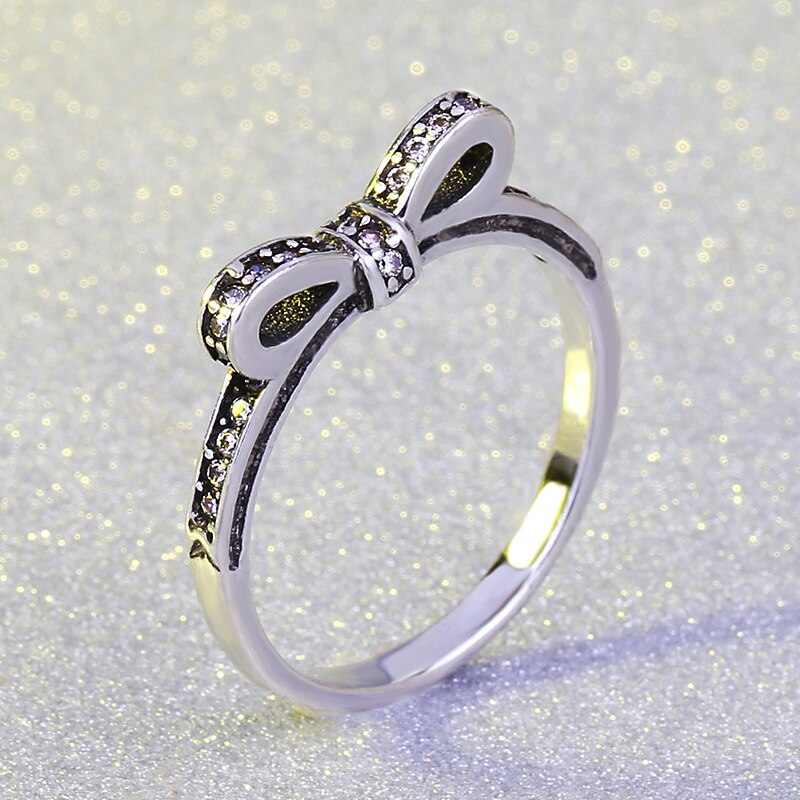 Boog Vorm Bruiloft Ring voor Vrouwen Micro-ingelegd Simulatie Thai Zilver Retro Besmeurd Ring Sieraden Engagement Liefde Ring