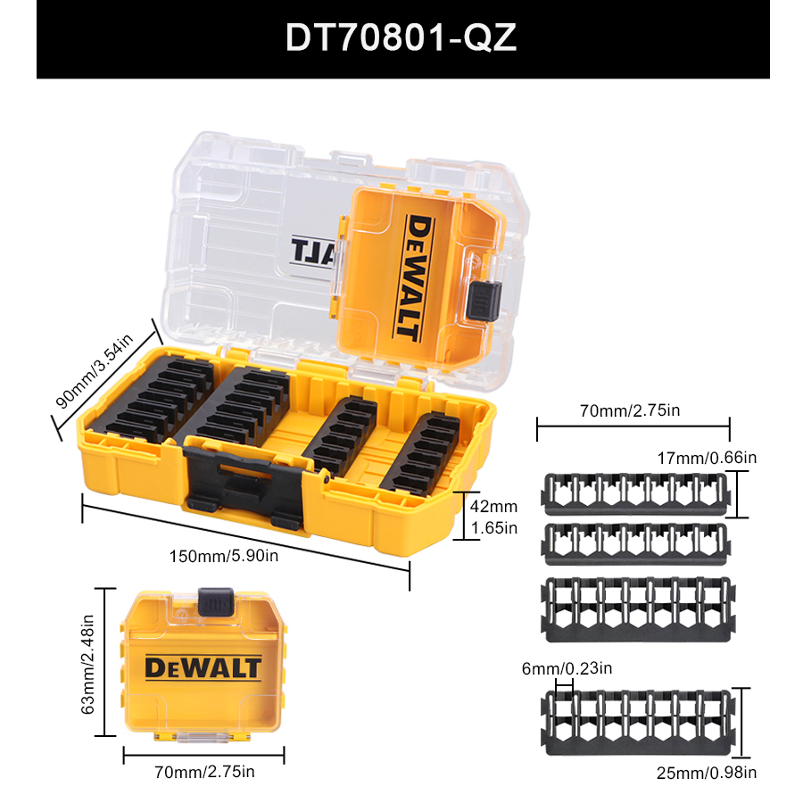 Confezione Da 2 Scatole Porta Bits DT70801 Per Dewalt Tstak: 150x95x45 Mm, Gialle, Per Accessori Di Montaggio