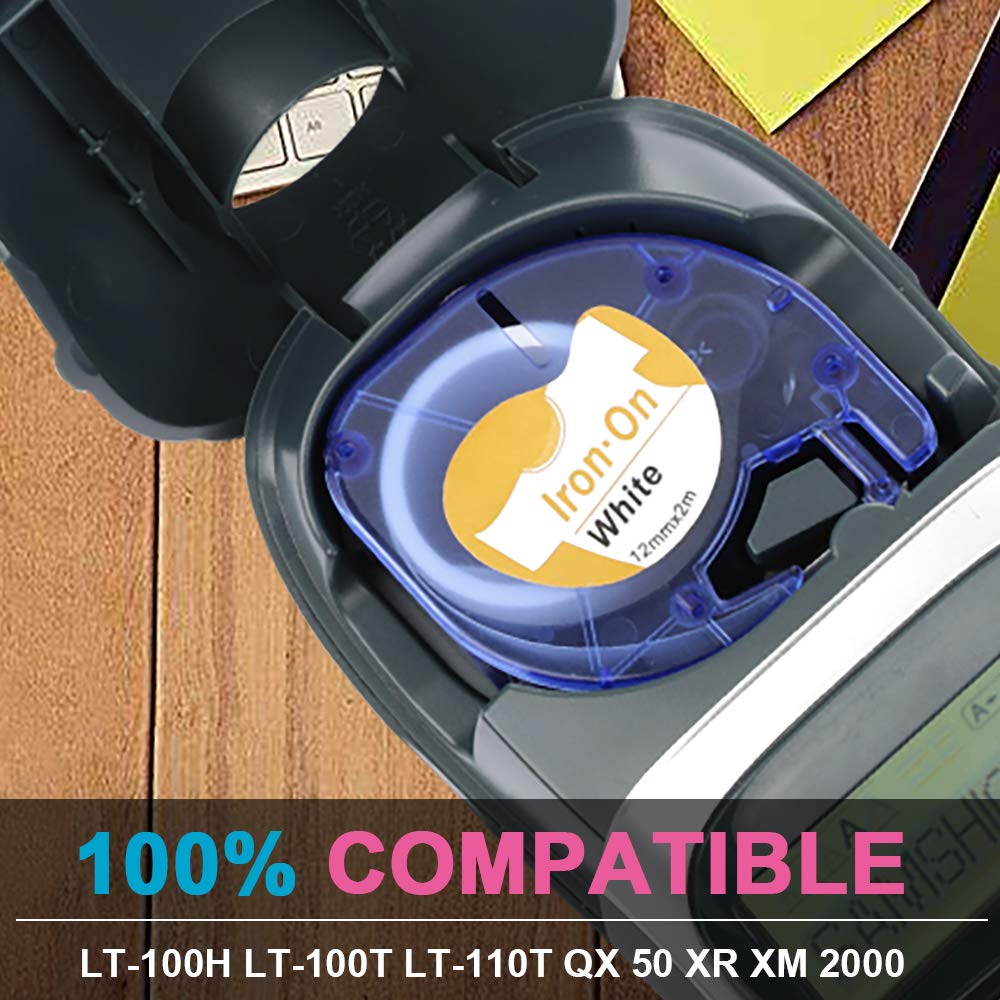 Fimax 3Pcs 18771 18775 Compatibel Voor Dymo Stof Ijzer-On Label Tape Zwart Op Wit 12Mm * 2M Voor Dymo LT-100H Plus 100T Printer