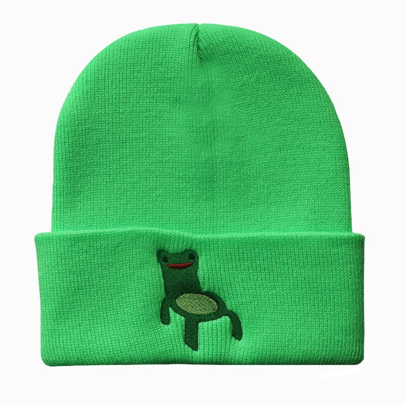 Froggy Chair Embroidered Beanie for Men Women Frog Hat Winter Warm Knitted Hat Ski Outdoor Hats 6 Colors: Green