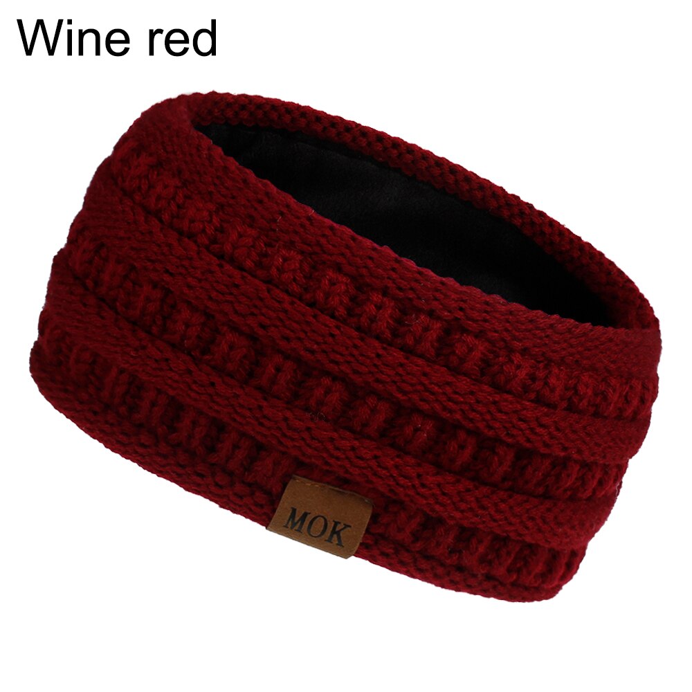 Inverno ao ar livre orelha mais quente headbands para as mulheres macio quente malha velo forrado faixa de cabelo para ciclismo ao ar livre caminhadas acampamento: Wine red