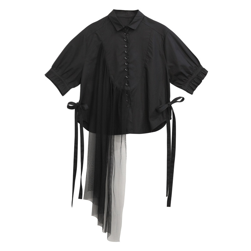 Xitao oregelbunden personlighet mesh mesh sömmar skjorta trend vilda dam toppar och blusar streetwear sommar  xj4473: Svart  xj4473