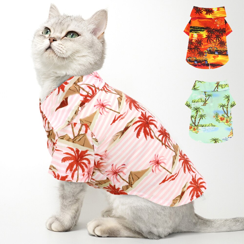 Camisas de gato de Estilo Hawaiano, ropa de playa, chaleco, camiseta Floral para mascotas, perros pequeños y grandes, gatos, Chihuahua, cachorro, suministros para mascotas