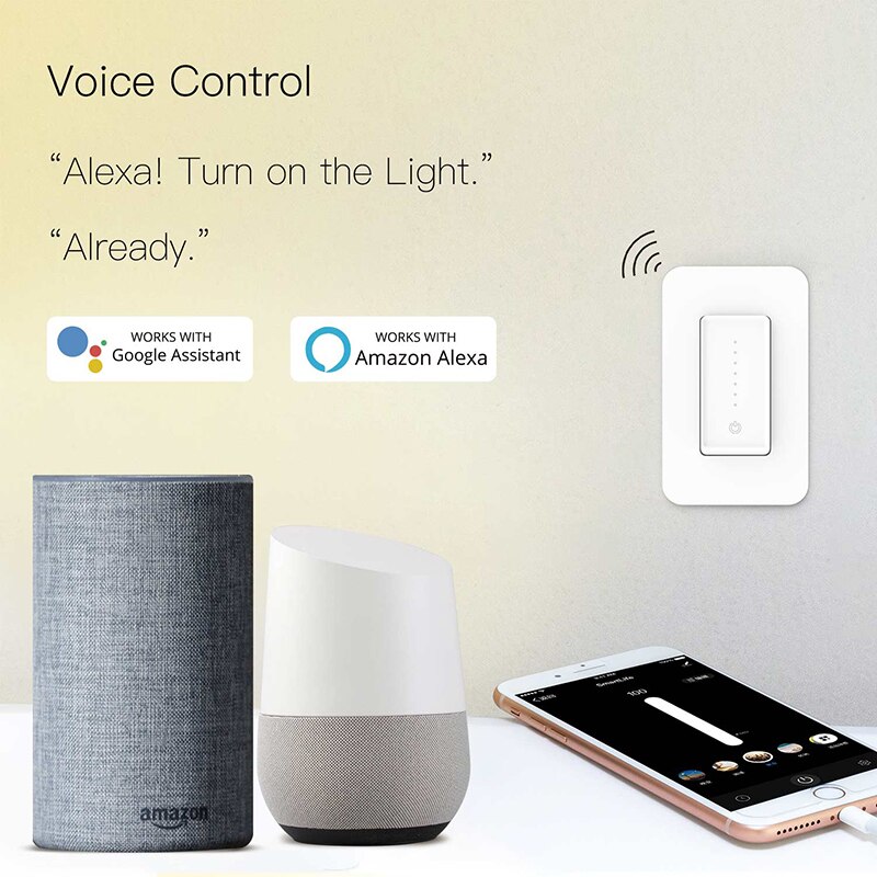 US WiFi Single Pole Smart Light Dimmer Switch Smart Life/Tuya APP Work With Alexa Google Home For Voice Control No Hub Required