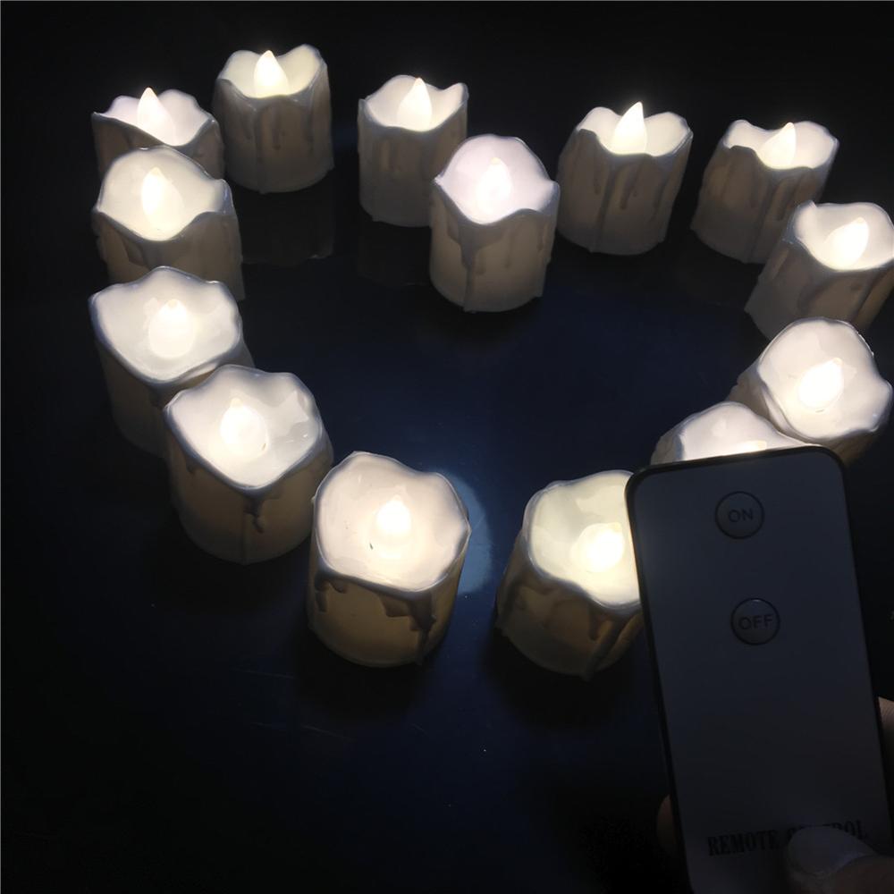 Packa  of 12 tårfall flamlösa led ljus fjärrkontroll, bougie bulk velas elektriska ljus chandelle bröllop dekoration: Vit fjärrkontroll