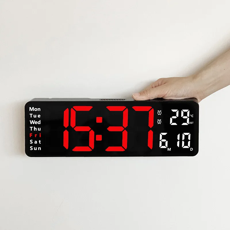 Xiaomi grande horloge murale électronique télécommande température Date mise hors tension mémoire horloge de Table murale double alarmes LED numérique: YELLOW