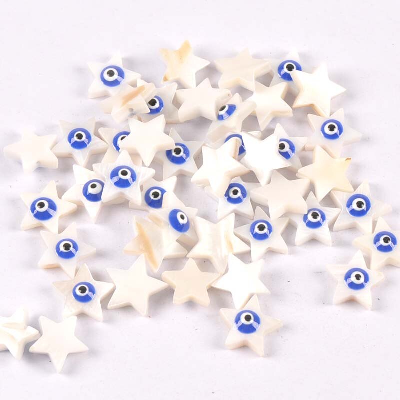 10 st/lot evil eyes stjärnor skal för smyckestillverkning armband pärlemor snäckskal lösa pärlor gör-det-själv heminredningshantverk  tr0362