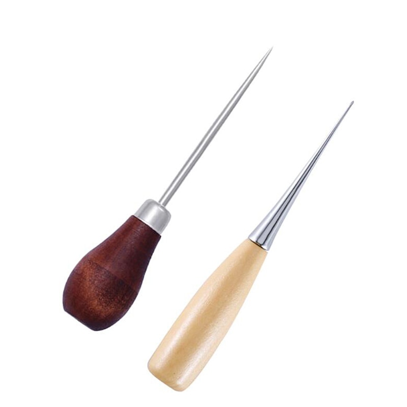 1PCS Hole Punches Cloth Awl Sewing Tool Hole Punching Leather Wood Handle Steel awl Craft Stitching Leather