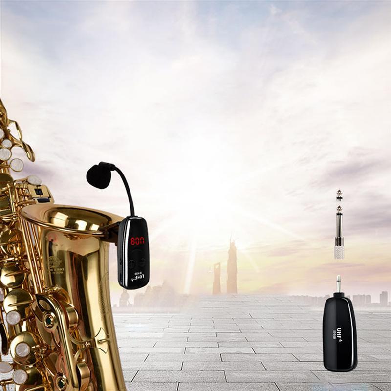 UHF Saxophone Mic Wireless Microphone System Clip on Musical Instruments for Saxophone Trumpet Sax Horn Tuba flute Clarinet Pipe