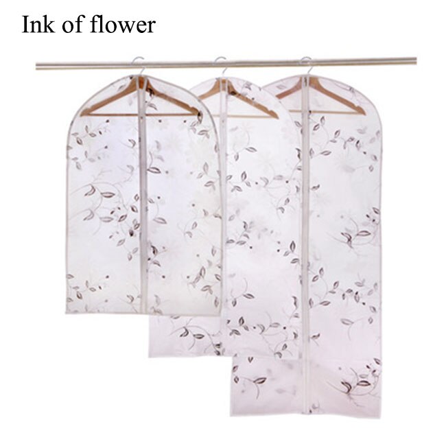 Beautiful flowers Translucent Dot PEVA Clothes Storage Bags Dust Cover Clothes Washable Tidy For Suit Jacket Jacket: 60x90cm / Ink flowers