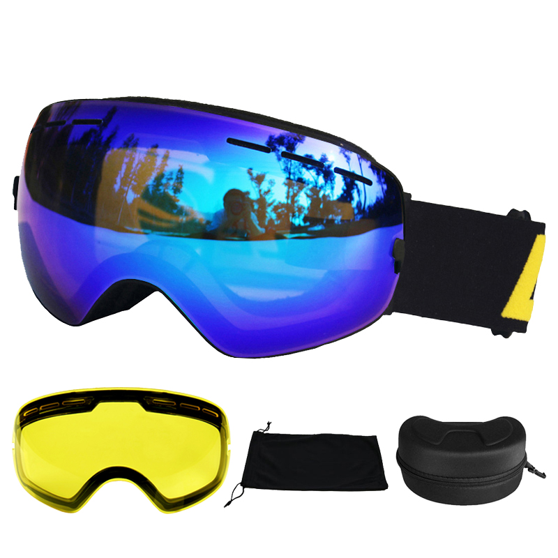 LOCLE Antibeschlag-Skibrille, UV400, Skibrille, doppellagig, zum Skifahren, Snowboarden, Schneebrille, Skibrille mit einer aufhellenden Linse: Elfenbein