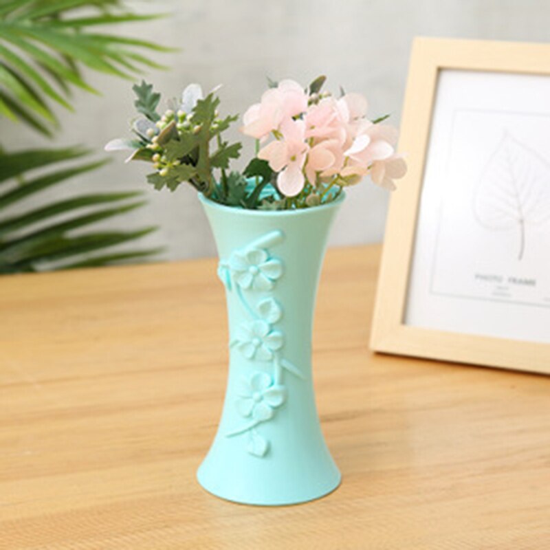 Plastic Vase Home Decoration Accessories Flower Pot Ornaments Simulation Flower Insert Anti-fall European Dry Vase: B-blue