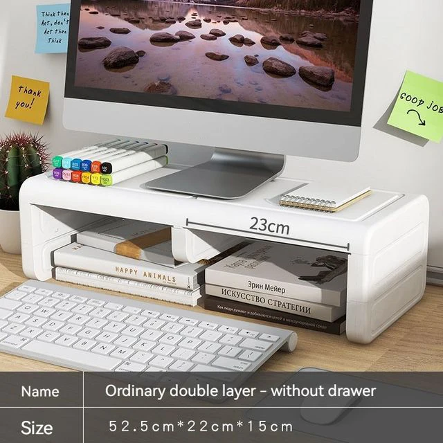 Monitor Houten Standaard Meerdere Stijlen 2 Laden Desktop Computer Ondersteuning Monitor Riser Houder Desktop Plank Slaapkamer Tafelplank: Blauw