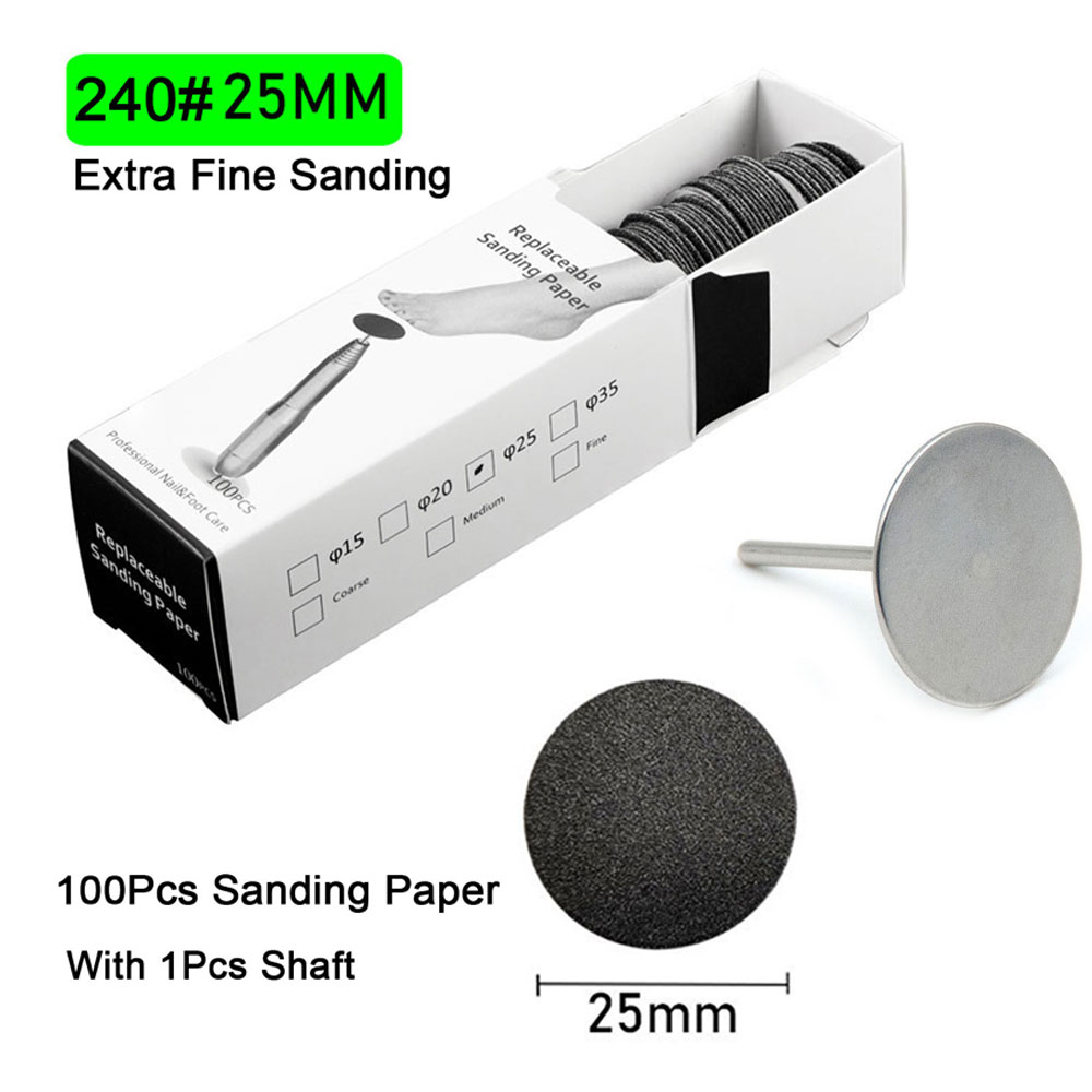 Papel de lija con boquilla de Metal para limas de pies, herramienta para quitar callos de piel muerta, herramienta de pedicura para cutículas, juego de papel de lija, 100 Uds.: Verde claro