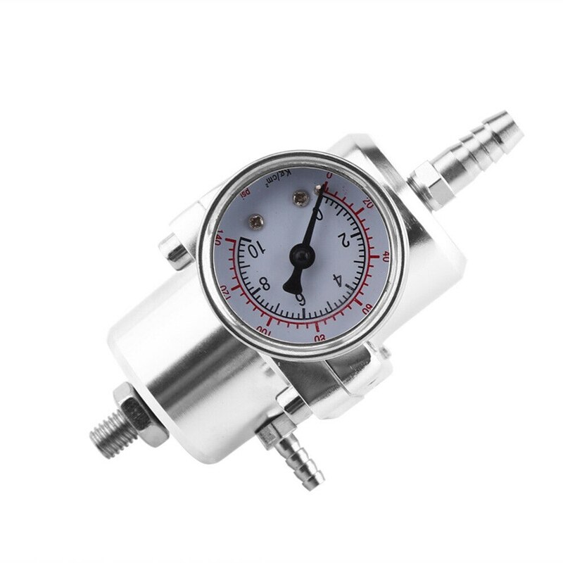 Silver 0-140 PSI Universal Car Fuel Pressure Regulator with Gauge Adjustable Oil Pressure Regulator