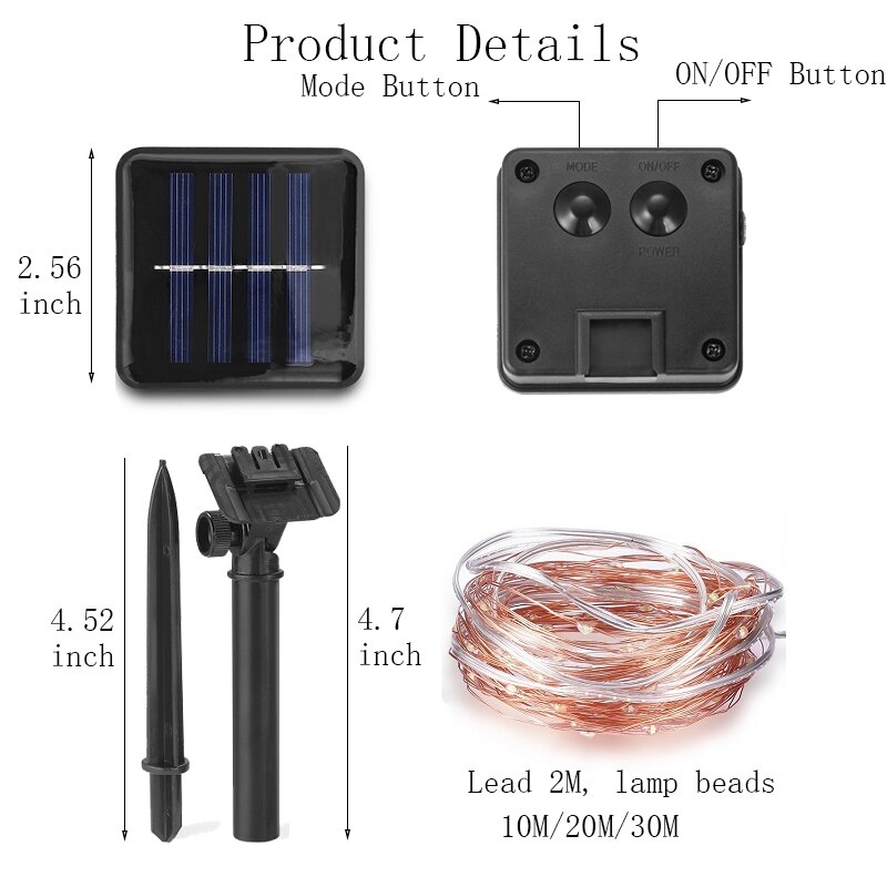 Solar String Fairy Lights 8 modes 10M 20M 30M Waterproof Outdoor Garland Solar Power Lamp Christmas For Garden Decoration