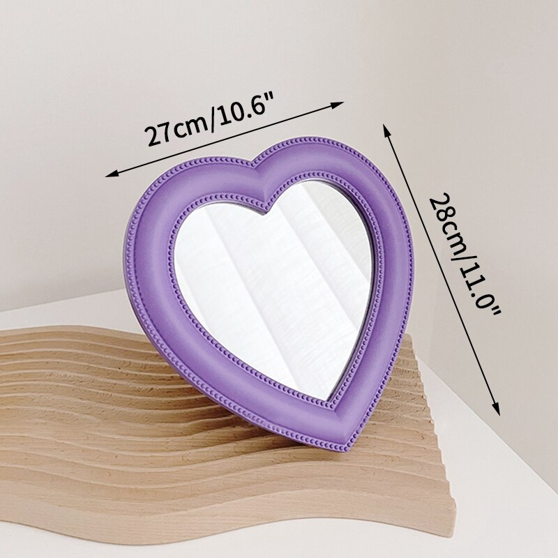 Espejo de maquillaje en forma de corazón para niñas, espejo de tocador de doble uso montado en la pared, herramientas cosméticas portátiles para decoración de escritorio: 06-Makeup mirror