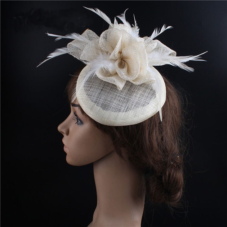 FS Ladies Hats Fascinator Feather Wedding Hat British Retro Top Hat Bridal Church Fedora Pillbox Hat Chapeau Femme: Creamy White