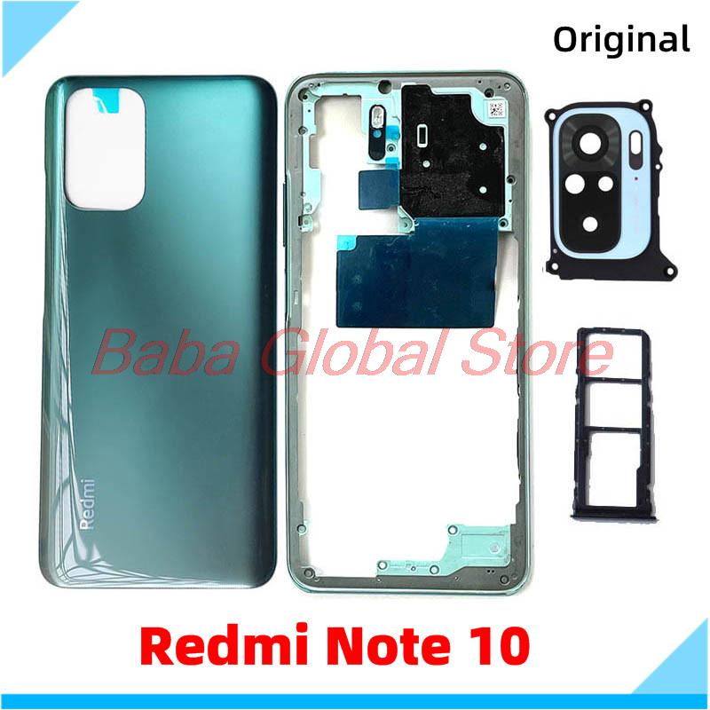 Riparazione custodia originale per Xiaomi Redmi Note 10 Cover posteriore + cornice centrale + pulsante Volume + obiettivo in vetro della fotocamera + vassoio Sim