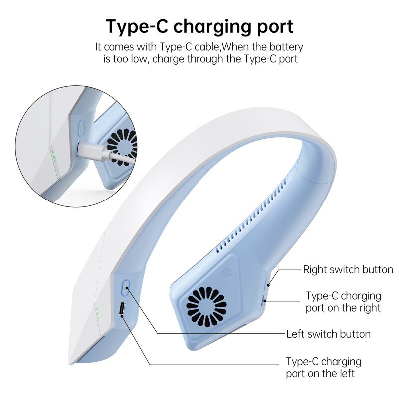 Quelima Opknoping Paddle Fan Bladeless 3-Speed Opknoping Hals Ventilator Warmteafvoer Ultralichte Body Sensor Massage Om de Geest Ontspannen